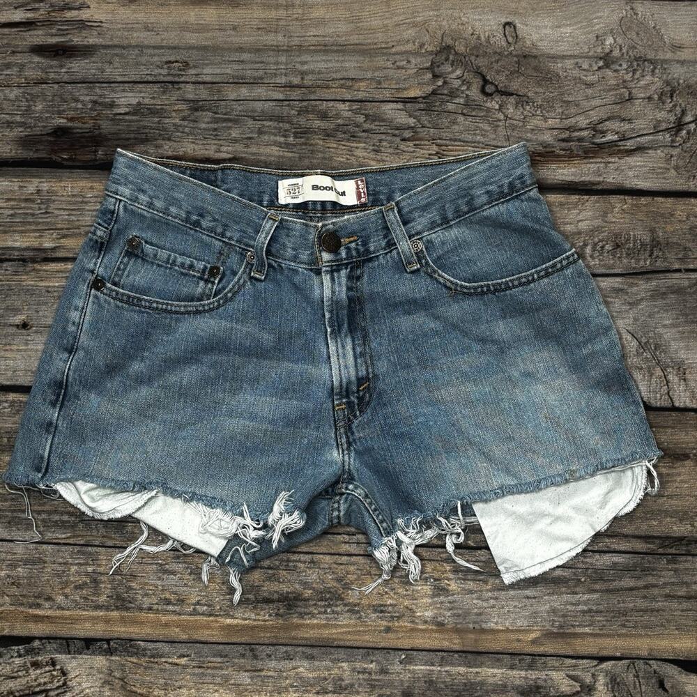 Levis 527 Low Boot Cut Denim Shorts Women's Size 32 Blue